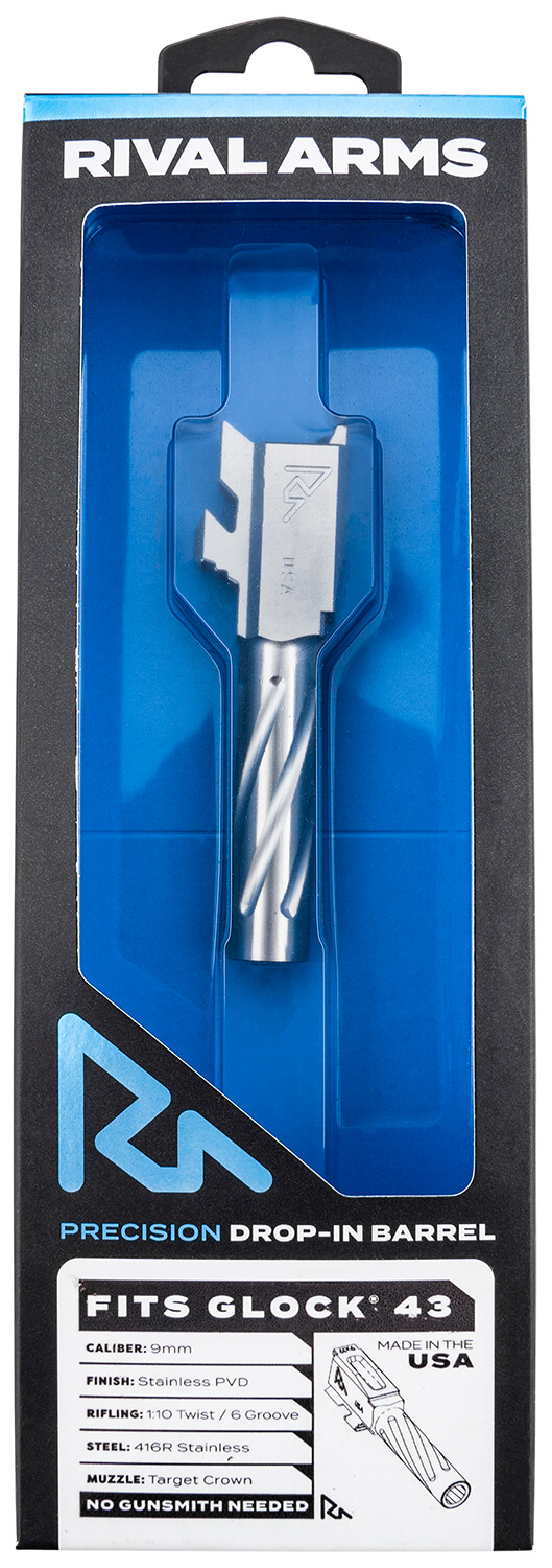 Rival Arms RARA20G301D Precision V1 Drop-In Barrel 9mm Luger 3.41″ Stainless PVD Finish 416R Stainless Steel Material for Glock 43  43X