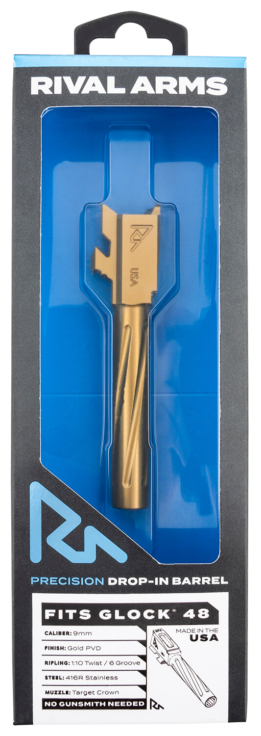Rival Arms RARA20G801E Precision V1 Drop-In Barrel 9mm Luger 4.17″ Gold PVD Finish 416R Stainless Steel Material for Glock 48