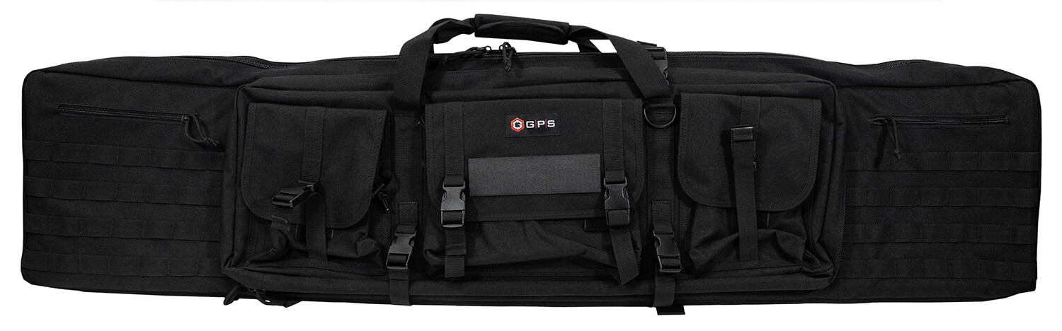 GPS Bags DRC55 Double Rifle Case Black 600D Polyester w/ 2 Padded Pistol Sleeves MOLLE Webbing & Lockable Zippers GPS Bags DRC55 Double Rifle Case Black 600D Polyester w/ 2 Padded Pistol Sleeves MOLLE Webbing & Lockable Zippers