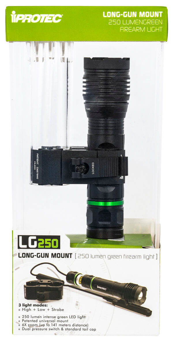 iProtec 6653 LG250 W/Pressure Switch Long Guns 25/250 Lumens Output 5mW Output Green LED Light Up to 141 Meters Beam Black Anodized Aluminum