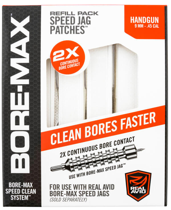 Real Avid AVBMPATCH4L Bore-Max Speed Jag Patches Refill 9mm/45 Cal Handgun 4″L Synthetic 250rd Box