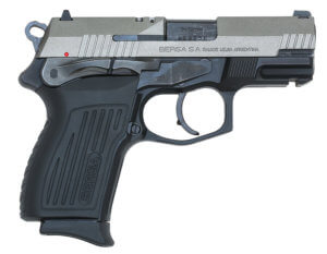 Bersa TPR9CDT TPRC  Compact Frame 9mm Luger 13+1  3.50″ Black Steel Barrel  Nickel Cerakote Serrated Steel Slide  Matte Black Aluminum Frame w/Beavertail  Ambidextrous