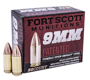 Fort Scott Munitions 9MM115SCV Tumble Upon Impact (TUI)  9mmLuger 115gr Solid Copper Spun 20rd Box