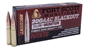 Fort Scott Munitions 300190SCVSS Tumble Upon Impact (TUI) Rifle 300Blackout 190gr Solid Copper Spun 20rd Box Fort Scott Munitions 300190SCVSS Tumble Upon Impact (TUI) Rifle 300Blackout 190gr Solid Copper Spun 20rd Box