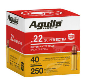 Aguila 1B221100 Super Extra Rimfire 22LR 40gr Copper Plated Solid Point 250rd Box/8 Case