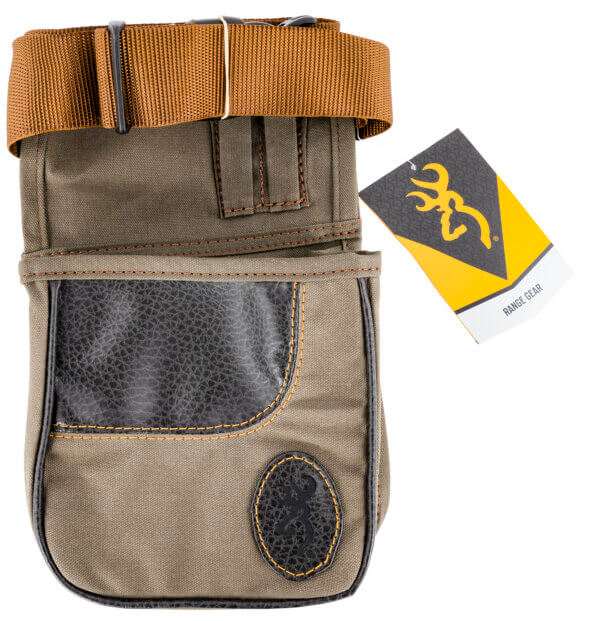 Browning 121504843 Laredo Shell Pouch Olive Canvas/Leather Belt Mount