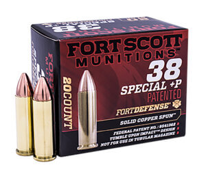 Fort Scott Munitions 38+P081SCV Tumble Upon Impact (TUI) 38Special+P 81gr Solid Copper Spun 20rd Box Fort Scott Munitions 38+P081SCV Tumble Upon Impact (TUI) 38Special+P 81gr Solid Copper Spun 20rd Box