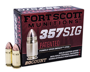 Fort Scott Munitions 357SIG095SCV Tumble Upon Impact (TUI) 357Sig 95gr Solid Copper Spun 20rd Box Fort Scott Munitions 357SIG095SCV Tumble Upon Impact (TUI) 357Sig 95gr Solid Copper Spun 20rd Box