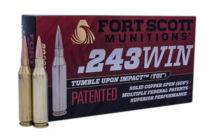 Fort Scott Munitions 243080SCV Tumble Upon Impact (TUI) Rifle 243Win 80gr Solid Copper Spun 20rd Box Fort Scott Munitions 243080SCV Tumble Upon Impact (TUI) Rifle 243Win 80gr Solid Copper Spun 20rd Box