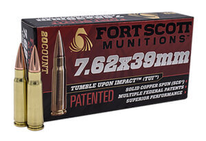 Fort Scott Munitions 762X39117SCV Tumble Upon Impact (TUI) Rifle 7.62x39mm 117gr Solid Copper Spun 20rd Box Fort Scott Munitions 762X39117SCV Tumble Upon Impact (TUI) Rifle 7.62x39mm 117gr Solid Copper Spun 20rd Box
