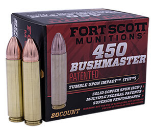 Fort Scott Munitions 450BM250SCV Tumble Upon Impact (TUI) Rifle 450Bushmaster 250gr Solid Copper Spun 20rd Box Fort Scott Munitions 450BM250SCV Tumble Upon Impact (TUI) Rifle 450Bushmaster 250gr Solid Copper Spun 20rd Box