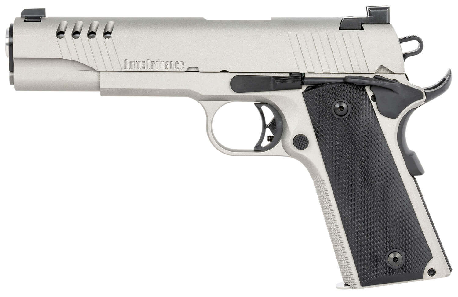 Auto-Ordnance 1911TCAC6 1911 A1 45 ACP 7+1 5" Savage Silver Cerakoate Serrated/Ported Slide Black Rubber Grips Fixed 3-Dot Combat Day Sights - Image 2