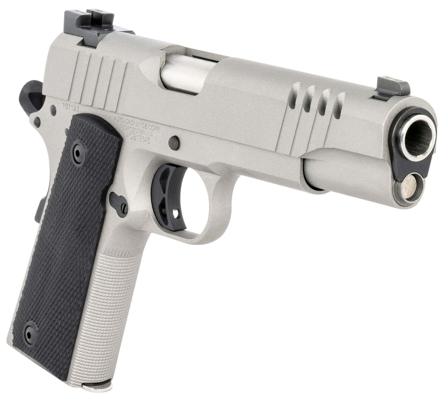 Auto-Ordnance 1911TCAC6 1911 A1 45 ACP 7+1 5" Savage Silver Cerakoate Serrated/Ported Slide Black Rubber Grips Fixed 3-Dot Combat Day Sights - Image 3