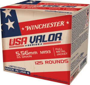 Winchester Ammo USA193125 USA Valor M193 5.56x45mm NATO 55 gr Full Metal Jacket 125rd Box