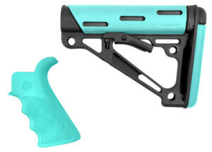 Hogue 13455 OverMolded 2-Piece Kit Collapsible Aqua OverMolded Rubber Black & Aqua Rubber Grip for AR15 M16 with Commercial Tube (Tube Not Included) Hogue 13455 OverMolded 2-Piece Kit Collapsible Aqua OverMolded Rubber Black & Aqua Rubber Grip for AR15 M16 with Commercial Tube (Tube Not Included)