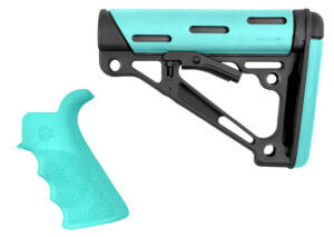 Hogue 13456 OverMolded 2-Piece Kit Collapsible Aqua OverMolded Rubber Black & Aqua Rubber Grip for AR15 M16 with Mil-Spec Tube (Tube Not Included) Hogue 13456 OverMolded 2-Piece Kit Collapsible Aqua OverMolded Rubber Black & Aqua Rubber Grip for AR15 M16 with Mil-Spec Tube (Tube Not Included)