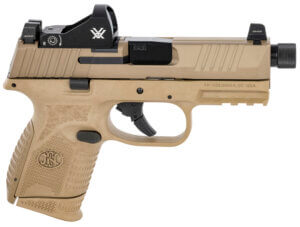 FN 66100797 509CT w/Optic Compact 9mm Luger 12+1/24+1  4.32″ Black Steel Threaded Barrel  Flat Dark Earth PVD Optic Cut/Serrated Stainless Steel Slide  Flat Dark Earth Polymer Frame w/Picatinny Rail Vortex Viper Red Dot  Ambidextrous