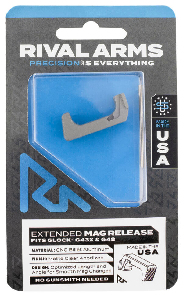 Rival Arms RA72G004D Magazine Release  Extended Silver Aluminum for Glock 43X  48