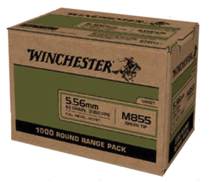 Winchester Ammo WM8551000 USA M855 Green Tip 5.56x45mm NATO 62 gr Full Metal Jacket 1000 Per Box/ 1 Case Sold By The Case