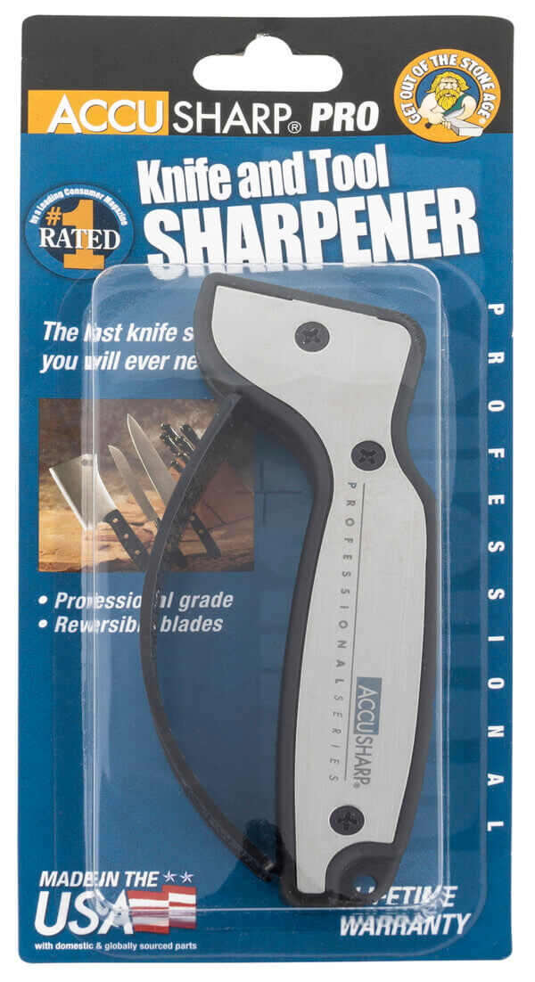 AccuSharp 040C Pro Sharpener Fixed Diamond Tungsten Carbide Sharpener Black/Silver Aluminum/Overmolded Rubber AccuSharp 040C Pro Sharpener Fixed Diamond Tungsten Carbide Sharpener Black/Silver Aluminum/Overmolded Rubber