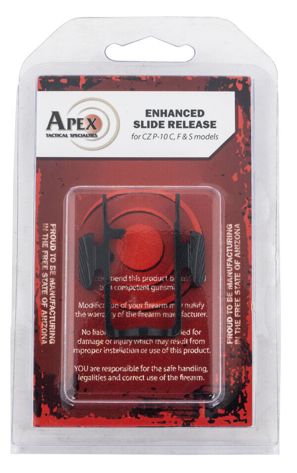 Apex Tactical 116126 Enhanced Slide Release CZ P10c Black Melonite Steel Pistol Ambidextrous Apex Tactical 116126 Enhanced Slide Release CZ P10c Black Melonite Steel Pistol Ambidextrous