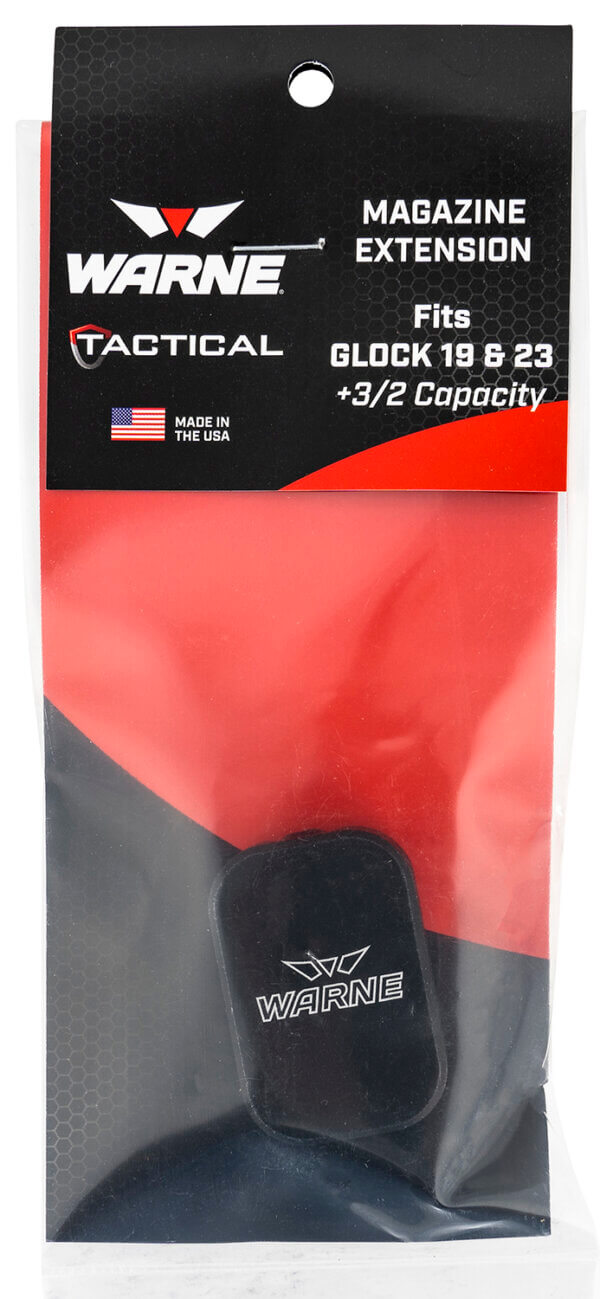 Warne MEG1932BLK Magazine Extension  made of 6061-T6 Aluminum with Hardcoat Anodized Black Finish for Glock 19  23 Magazines (Adds 3rds 9mm Luger  2rds 40 S&W)