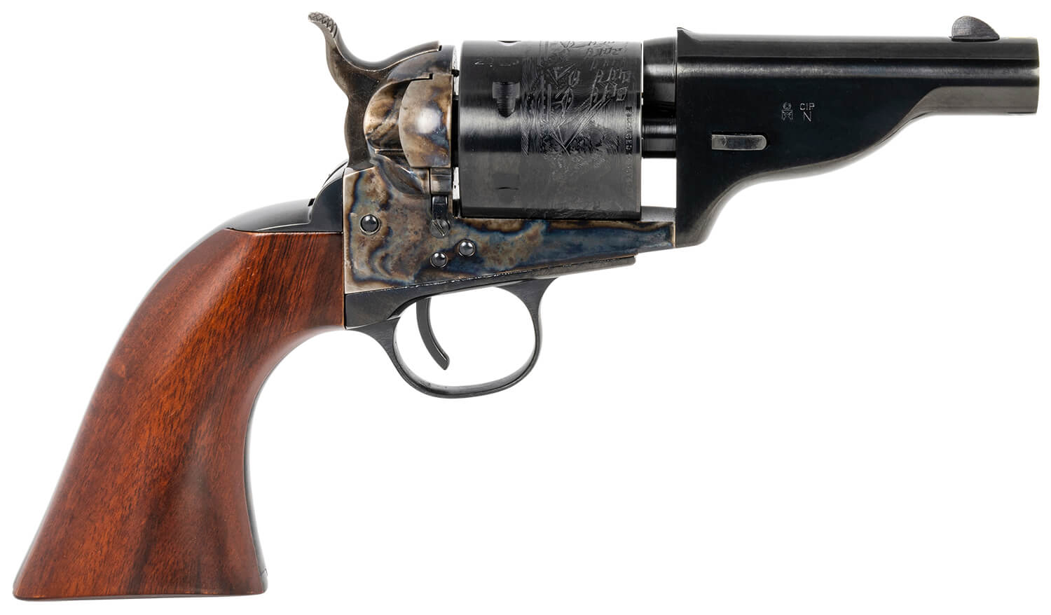 Taylors & Company 550957 The Hickok Open-Top 45 Colt (LC) Caliber with 3.50″ Blued Finish Barrel 6rd Capacity Blued Finish Cylinder Color Case Hardened Finish Steel Frame & Walnut Army Size Grip Taylors & Company 550957 The Hickok Open-Top 45 Colt (LC) Caliber with 3.50″ Blued Finish Barrel 6rd Capacity Blued Finish Cylinder Color Case Hardened Finish Steel Frame & Walnut Army Size Grip