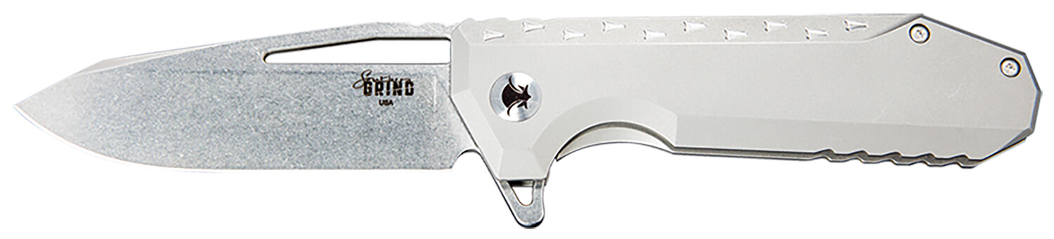 Southern Grind SG0903001101 Penguin 3.50″ Folding Drop Point Plain Stonewashed CPM S90V Blade Silver Titanium Handle Southern Grind SG0903001101 Penguin 3.50″ Folding Drop Point Plain Stonewashed CPM S90V Blade Silver Titanium Handle