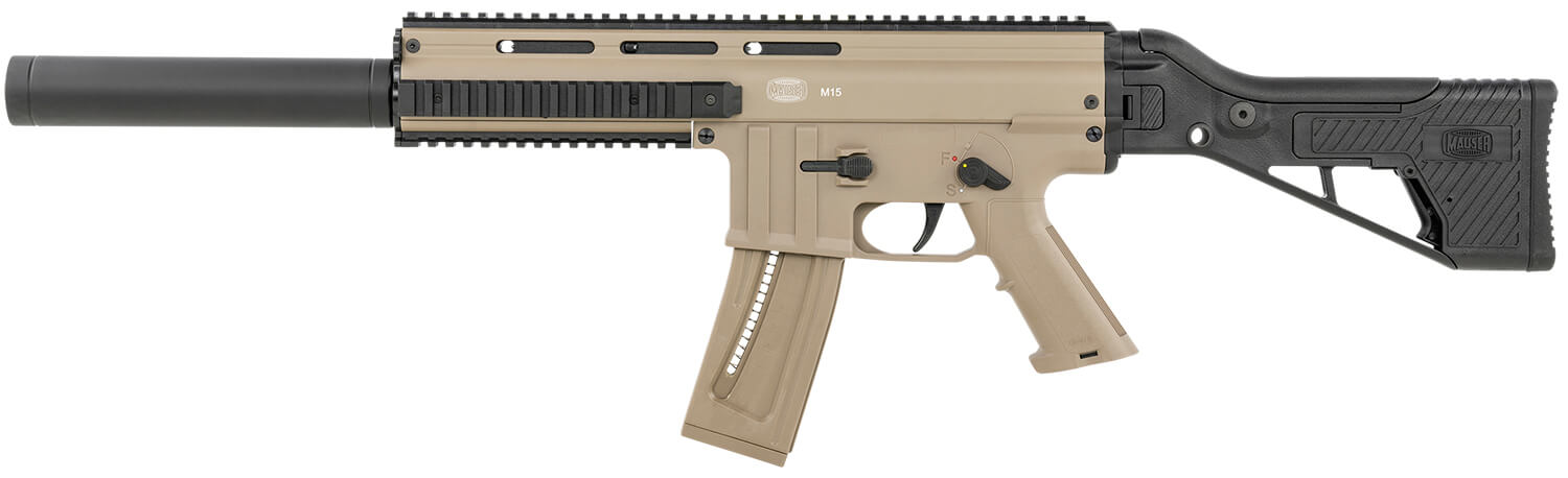 Mauser Rimfire 4150024 M-15 SD 22 LR 22+1 16.50″ Barrel w/Faux Suppressor Steel Receiver w/Tan Finish Flip Up Front & Rear Sights Side Folding Stock w/Adjustable Cheekrest Manual Thumb Safety Mauser Rimfire 4150024 M-15 SD 22 LR 22+1 16.50″ Barrel w/Faux Suppressor Steel Receiver w/Tan Finish Flip Up Front & Rear Sights Side Folding Stock w/Adjustable Cheekrest Manual Thumb Safety