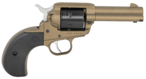 Ruger 2017 Wrangler  22 LR  3.75″ Burnt Bronze Cerakote Barrel & Frame  6 Shot Black Cerakote Cylinder  Synthetic Grip On A Birdshead Pattern Grip Frame Grip  Transfer Bar Safety