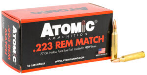 Atomic Ammunition 00427 Rifle Match 223Rem 77gr Hollow Point Boat Tail 50rd Box Atomic Ammunition 00427 Rifle Match 223Rem 77gr Hollow Point Boat Tail 50rd Box