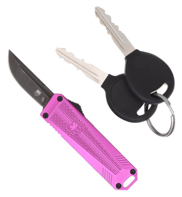 CobraTec Knives CALI929TBPURTNS California 929TB 1.75″ OTF Tanto Plain Stonewashed D2 Steel Blade/ Purple Anodized Aluminum Handle Includes Pocket Clip/Pouch