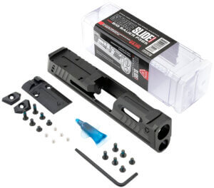 Strike Industries P365SLIDEBK Strike Replacement Slide Black Stainless Steel with Ports & Optics Cut for Sig P365 Includes Charging Handle