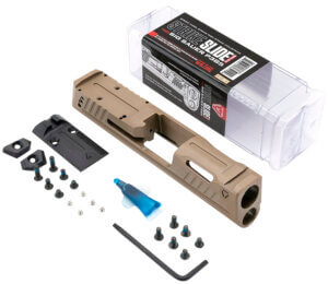 Strike Industries P365SLIDEFDE Strike Replacement Slide Flat Dark Earth Stainless Steel with Ports & Optics Cut for Sig P365 Includes Charging Handle