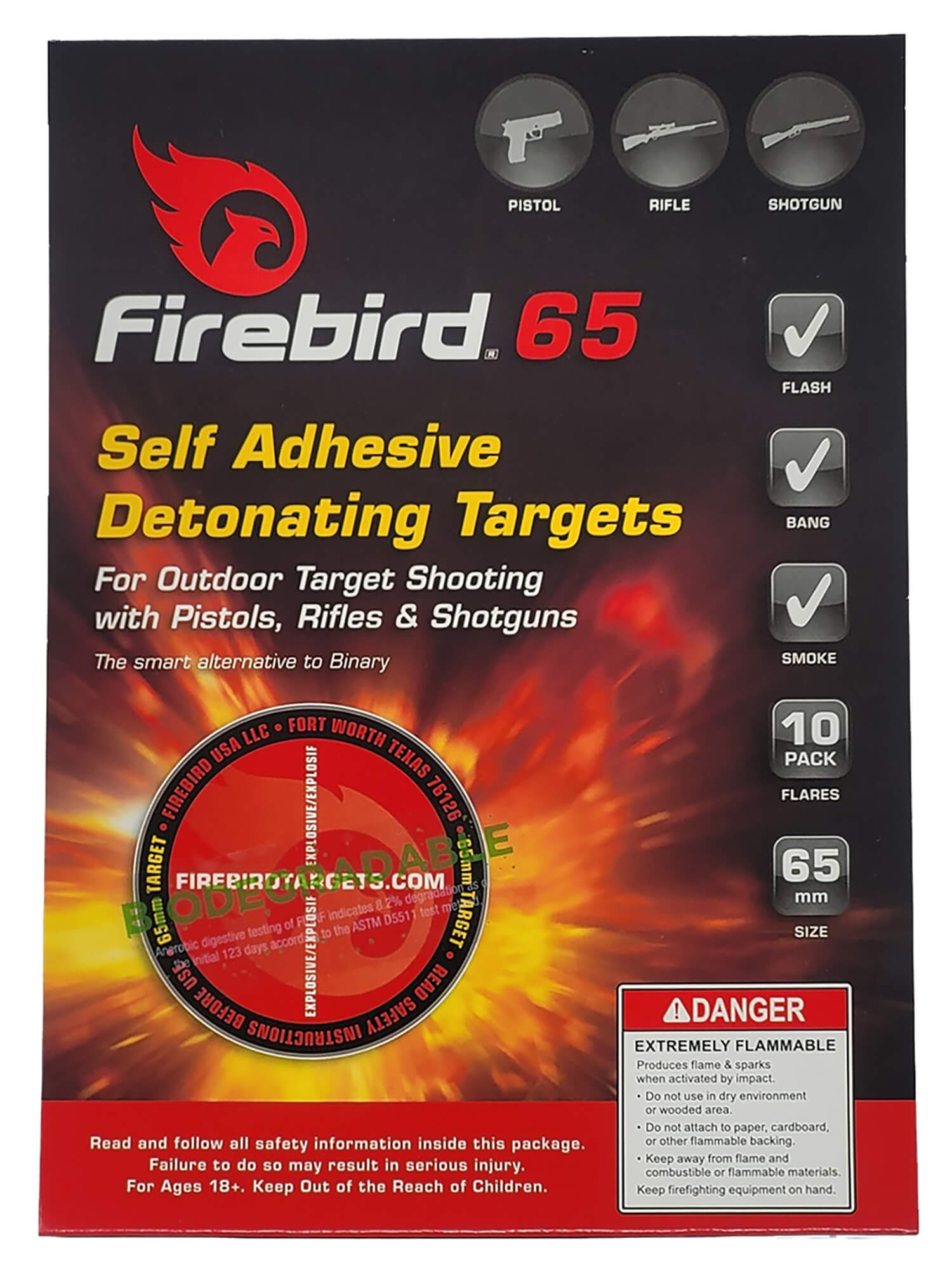 Firebird USA 65BIO 65BIO Flash/Smoke/Sound Impact Universal Firearm 65mm 10 Pk. Firebird USA 65BIO 65BIO Flash/Smoke/Sound Impact Universal Firearm 65mm 10 Pk.