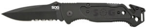 S.O.G SOGFF25CP Escape 3.40″ Folding Clip Point Part Serrated Black Hardcased 9Cr18MoV SS Blade Black Anodized Aluminum Handle Includes Belt Clip S.O.G SOGFF25CP Escape 3.40″ Folding Clip Point Part Serrated Black Hardcased 9Cr18MoV SS Blade Black Anodized Aluminum Handle Includes Belt Clip
