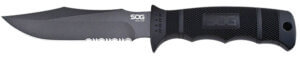 S.O.G SOGM37NCP Seal Pup 4.75″ Fixed Clip Point Part Serrated Powder Coated AUS-8A SS Blade Black w/Raised Diamond Pattern GRN Handle Includes Lanyard/Sheath S.O.G SOGM37NCP Seal Pup 4.75″ Fixed Clip Point Part Serrated Powder Coated AUS-8A SS Blade Black w/Raised Diamond Pattern GRN Handle Includes Lanyard/Sheath
