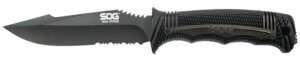S.O.G SOGSS1003CP Seal Strike 4.90″ Fixed Clip Point Part Serrated AUS-8A SS Blade Black Textured GRN/SS Handle Includes Belt Clip/Sheath S.O.G SOGSS1003CP Seal Strike 4.90″ Fixed Clip Point Part Serrated AUS-8A SS Blade Black Textured GRN/SS Handle Includes Belt Clip/Sheath