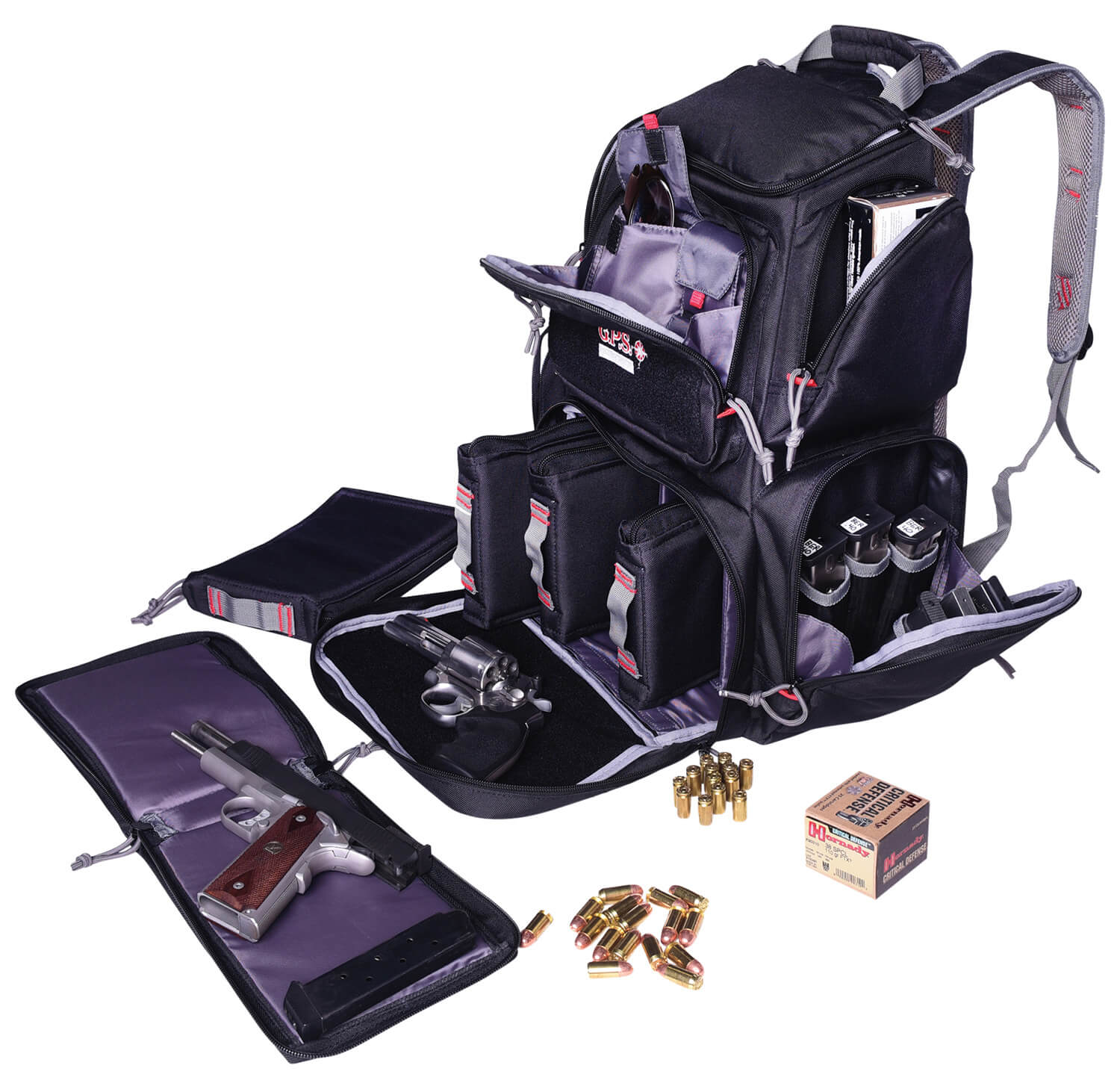 GPS Bags 1712BPB Pistolero Backpack Black/Gray Holds 5 Handguns GPS Bags 1712BPB Pistolero Backpack Black/Gray Holds 5 Handguns