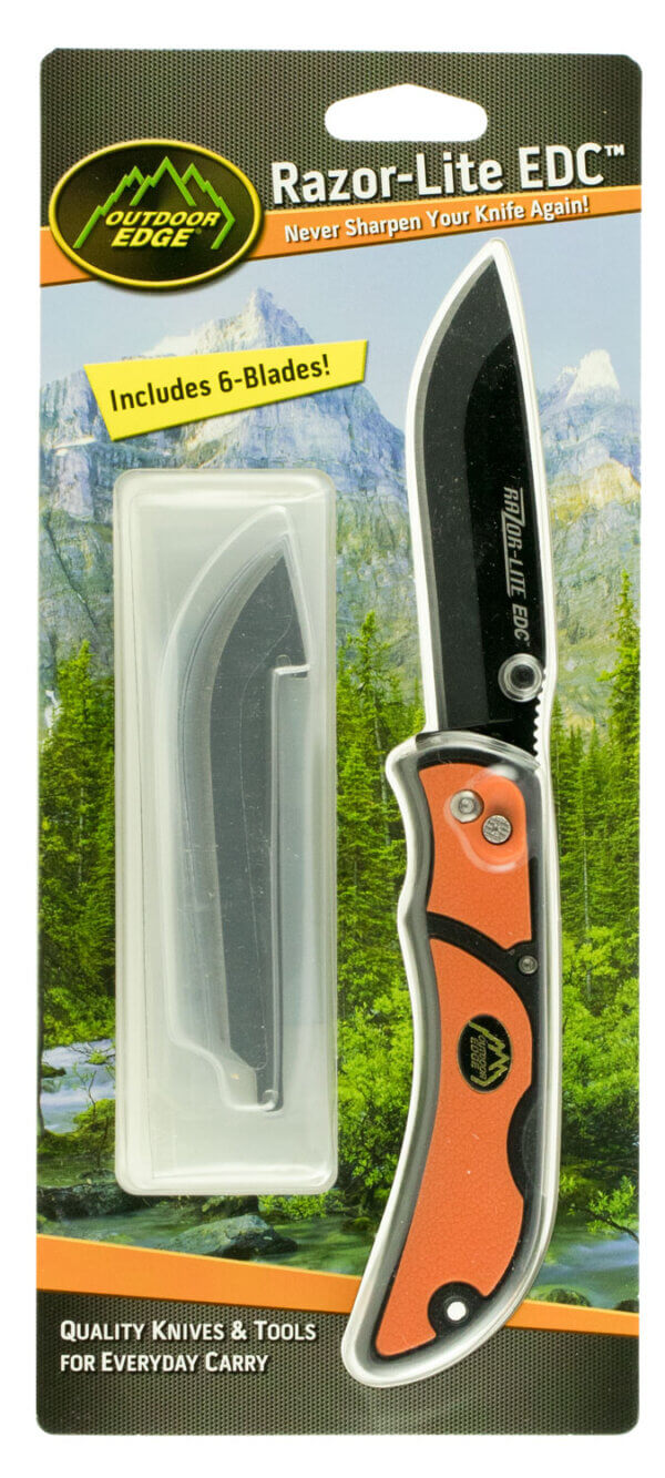 Outdoor Edge RLB30C RazorLite 3.50″ Folding Drop Point Tanto Plain 420J2 SS Blade Black/Orange Polymer Handle Outdoor Edge RLB30C RazorLite 3.50″ Folding Drop Point Tanto Plain 420J2 SS Blade Black/Orange Polymer Handle