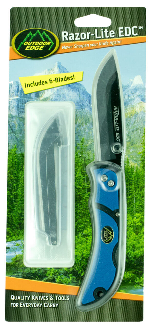 Outdoor Edge RLU40C RazorLite 3.50″ Folding Drop Point Tanto Plain 420J2 SS Blade Black/Blue Polymer Handle Outdoor Edge RLU40C RazorLite 3.50″ Folding Drop Point Tanto Plain 420J2 SS Blade Black/Blue Polymer Handle