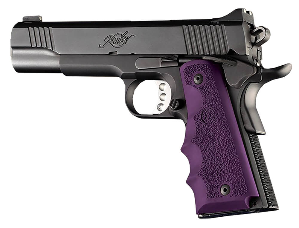 Hogue 45006 OverMolded Grip Cobblestone Purple Rubber with Finger Grooves for 1911 Government Hogue 45006 OverMolded Grip Cobblestone Purple Rubber with Finger Grooves for 1911 Government