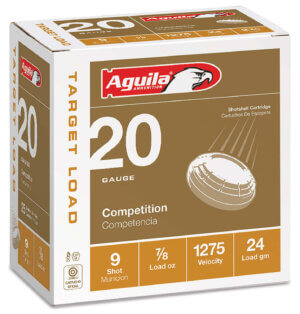 Aguila 1CHB2039 Target Load Competition 20Gauge 2.75″ 7/8oz 9Shot 25rd Box Aguila 1CHB2039 Target Load Competition 20Gauge 2.75″ 7/8oz 9Shot 25rd Box