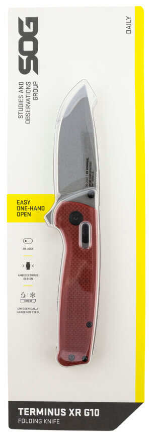 S.O.G SOGTM1023CP Terminus XR 2.95″ Folding Clip Point Plain Stonewashed D2 Steel Blade Crimson Textured G10 Handle Includes Pocket Clip S.O.G SOGTM1023CP Terminus XR 2.95″ Folding Clip Point Plain Stonewashed D2 Steel Blade Crimson Textured G10 Handle Includes Pocket Clip