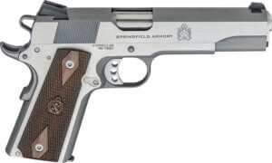 Springfield Armory PX9419S 1911 Garrison 9mm Luger 9+1  5″ Stainless Match Grade Steel Barrel  Salt Bluing/Stainless Serrated Steel Slide  Stainless Steel Frame w/Beavertail  Thin-Line Wood Grip  Right Hand