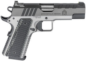 Springfield Armory PX9217L 1911 Emissary 9mm Luger 9+1 4.25″ Stainless Match Grade Bull Steel Barrel  Blued/Stainless Serrated/Tri-Top Cut Steel Slide  Stainless Steel Frame w/Beavertail  Black VZ Thin-Line G10 Grip