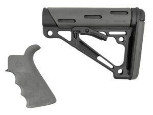 Hogue 15556 OverMolded Collapsible Buttstock made of Synthetic Material with Black Finish Slate Gray OverMolded Rubber & Includes Slate Gray Rubber Finger Grooved Grip for AR-15 M16 with Mil-Spec Buffer Tube (Tube Not Included) Hogue 15556 OverMolded Collapsible Buttstock made of Synthetic Material with Black Finish Slate Gray OverMolded Rubber & Includes Slate Gray Rubber Finger Grooved Grip for AR-15 M16 with Mil-Spec Buffer Tube (Tube Not Included)
