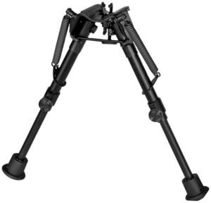 Harris Bipods 1A2BR2 Non-Swivel BR Swivel Stud  6-9″  Black Steel/Aluminum  Self Leveling Legs  Rubber Feet (No Sling Stud Provision)