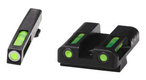 HiViz GLN329 LiteWave H3 Sight Set 3 Dot Green Tritium Front/Green Fiber Optic Rear/Black Frame Compatible w/All Glock Models in 45 ACP/45 Gap/10mm  Except for 42/43/43X/48 Front Post/Rear Dovetail Mount