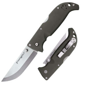 Cold Steel CS20NPF Finn Wolf 3.50″ Folding Clip Point Plain Satin Polished AUS-8A SS Blade/OD Green Griv-Ex Handle Includes Pocket Clip